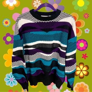 Vintage The Men’s Store at Sears purple and teal funky 80s/90s knit sweater